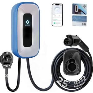 EV Charger Level 250 Amp/240V Charge Station, Indoor/Outdoor EVSE, 25Ft Cable Level 2 ev Charger, WiFi/APP/RFID/Bluetooth (NEMA14-50 Plug or Hardwired)