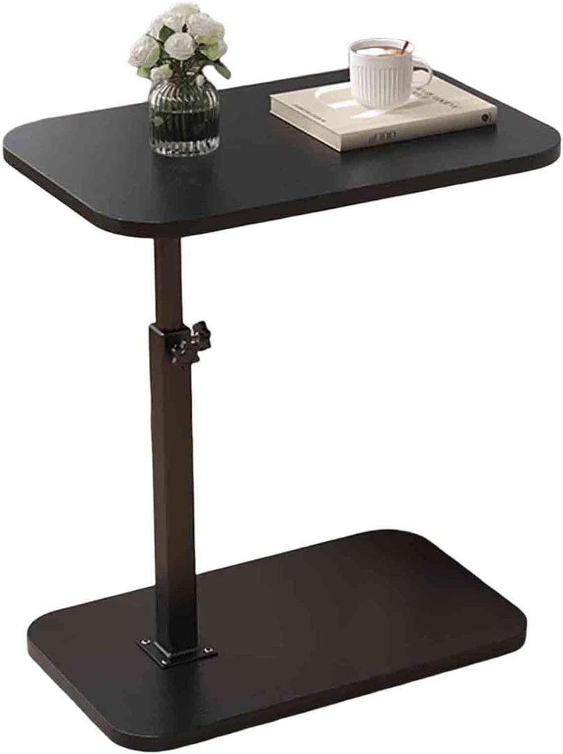 End Table Side Table Coffee Table Black C Shaped Table with Metal Frame Height Adjustable Nightstand Table Beside Table Laptop Table, Portable Mobile Laptop Stand, 40x30cm