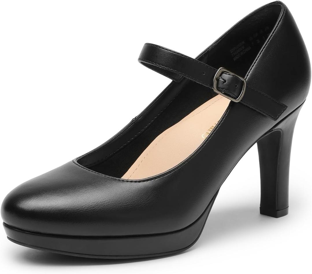 DREAM PAIRS Women's Pumps Close Toe Classic High Heels Round Toe Comfortable Low Platform Mary Jane Dress Shoes (9.5, Black)