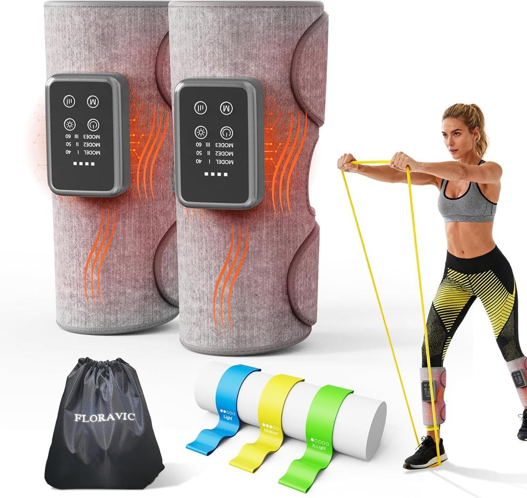 Cordless Leg Massager with Heat for Circulation & Pain Relief, Portable Rechargeable Calf Massager with Air Compression, 3 Modes & 3 Intensities, Relaxing Gift for Mom, Dad, Seniors, Athletes