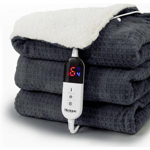 Heated Blanket Electric Throw Waffle, 50x60 Inches Sherpa Fleece Fast Heating Blanket 6 Heating Levels & 4 Hours Auto Off ETL Certification,Charcoal Grey Throw