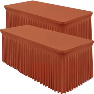 2 Packs Terracotta Spandex Table Cloths 8 Foot, Fitted Stretch Table Cover with Skirts 30x96 Inch, Wrinkle-Free Floor Length Tablecloths Rectangular for Weddings Parties Banquets Events Decorations