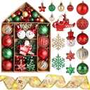 DomeStar Christmas Ball Ornaments Set, Xmas Balls for Tree Decor with House Shape Box for Christmas Wedding Engagement DIY (Red/Green/Gold)