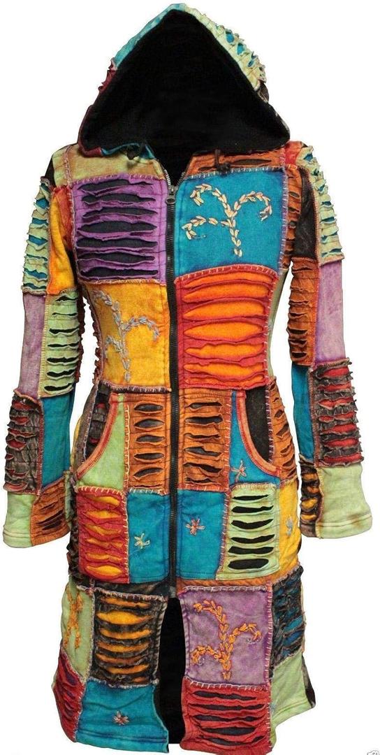 Shopoholic Fashion Women Embroidery Slashed Knee Length Jacket (Small, Multicoloured)