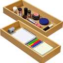 Natural Bamboo Stackable Drawer Organizer for Kitchen, Office, Small Hardware Tools, Toys & Blocks Storage 11.8x4.92x1.34 Inches (2PCS)