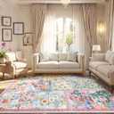 LIVEBOX Pink Washable Rugs 8x10 for Living Room, Soft Pink Rug for Bedroom,Non Slip Ultra Thin Rug Botanical Bedroom Rugs 8x10 Under Bed, Floor Carpet for Dining Room Home Office