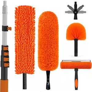 SISUPASSIE 30FT Reach High Ceiling Duster Kit, Window Cleaning kit with 5-24FT Extension Pole, Fan Duster for Ceiling Fan Blades, Microfiber Feather Duster, Rotatable Window Squeegee and Cobweb Duster