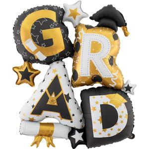 Graduation GRAD Balloon, 2026 Graduate Gifts Black Gold Large Grad Hat Mylar Balloons, Graduation Party Decorations Supplies 1Pcs