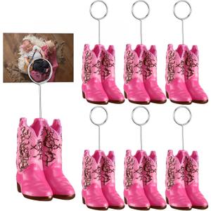 Tatuo 6 Pcs Cowboy Boots Table Number Holders Cute Photo Balloon Place Card Holder Cute Table Number Stands Picture Menu Memo Clips for Food Signs Party Wedding Anniversary Decorations (Pink)