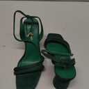 Women's Block High Heels Square Toe Heeled Sandals Ankle Strap Shoes (Green) 7