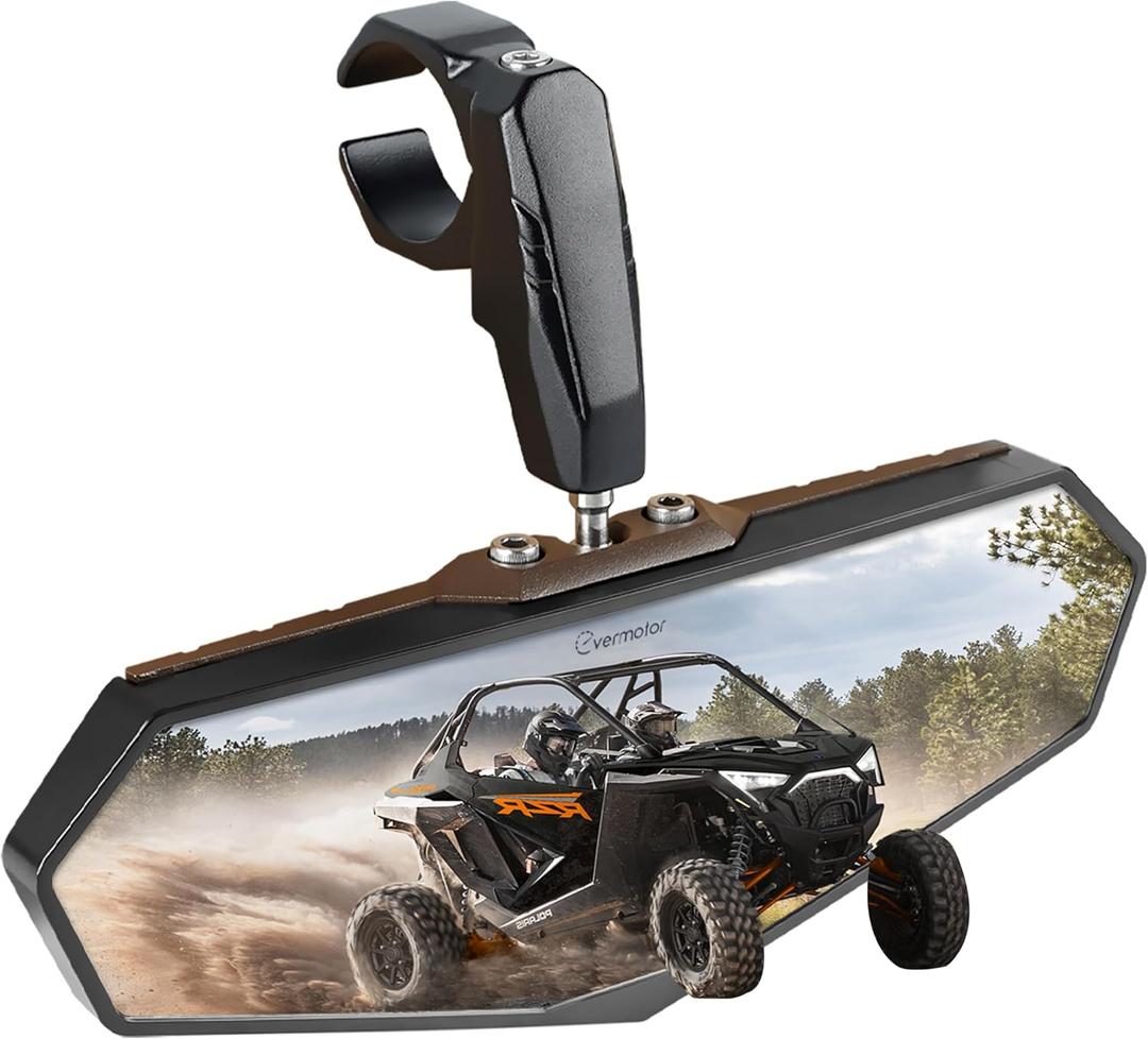 Evermotor 1 Set UTV Universal Center Mirror for ATV, Rear View Mirror for 1.6"-2" Roll Bar Cages with 360 Adjustable Aluminum Clamp Compatible with Polaris RZR Ranger Scooter Kawasaki Mule Gator