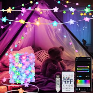 Smart Star String Lights Plug in, 33Ft 16 Million Color Changing Fairy Lights RGB Built in Chip APP & Remote Control DIY Music Sync Twinkle Light for Bedroom 4th of July Decoration