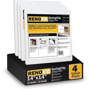 4 x Plastic Access Panel 14x14 inches with Spring Click Technology - No Tools Required - For Drywall, Ceiling and Wall - Access Door for Plumbing, HVAC and Other Holes or Openings (4)