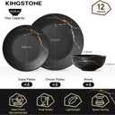 12-Piece Matte Crackle Dinnerware Set, Black and Gold