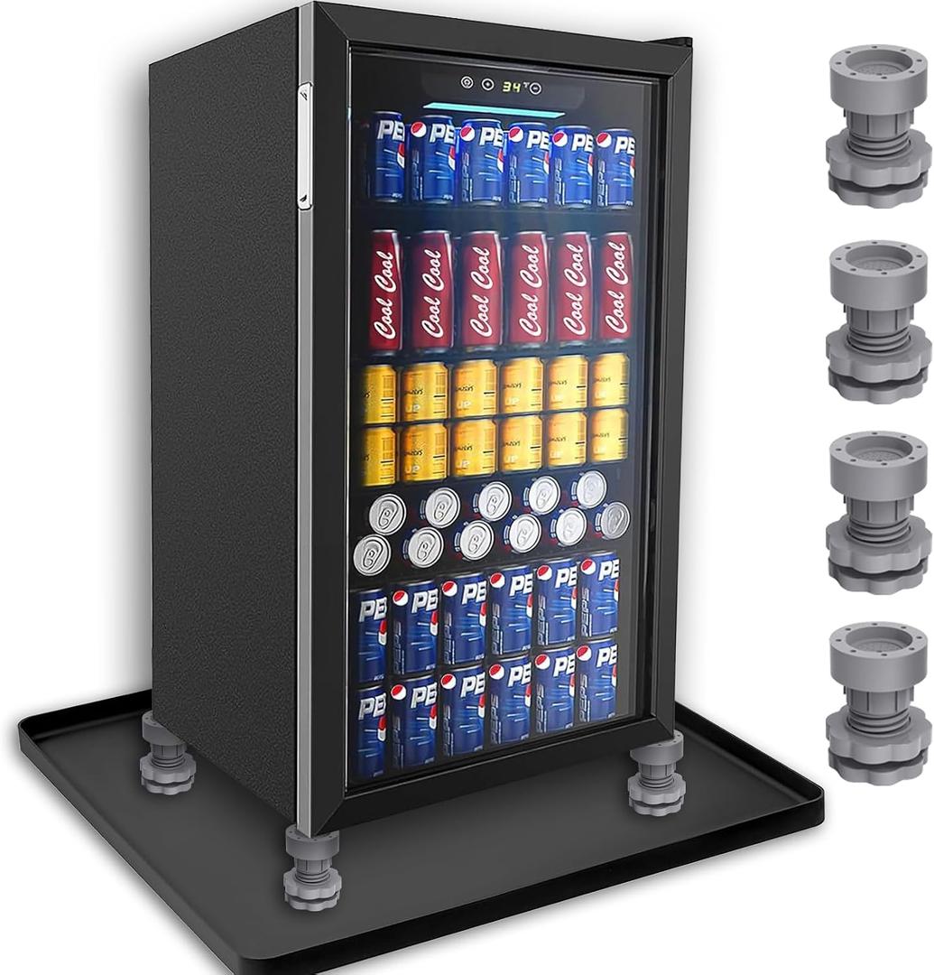 Mini Fridge Silicone Mat - with 4 Height Adjustable Base - 24''x24''x0.7'' Mini Fridge Drip Tray for Floor, Carpet - Mini Refrigerator Mat to Protect Floor, Prevents Leakage Water Spills