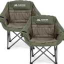 Huskfirm 2 Pack Camping Chairs Oversized Padded Camping Chair Heavy-Duty Foldable Camping Chairs with Cup Holder and Cooler Bag Portable Lawn Chair for Sports Outdoors-Support 450LBS,Green