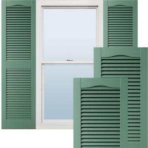 Ekena Millwork Lifetime Vinyl LL1S14X04300FG Standard Cathedral Top Center Mullion, Open Louver Vinyl Shutters, w/Installation Shutter-Lok's & Matching Screws (Per Pair), 14.5"W x 43"H, Forest Green