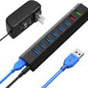 RAOYI Powered USB 3.0 Hub, 8 Ports High Speed USB 3.0 Hub Splitter with 36W Power Adapter, 3.3ft Cable and Smart Fast Charger USB Hub for Laptop, PC, Mobile HDD, Mulitple Devices (Black)