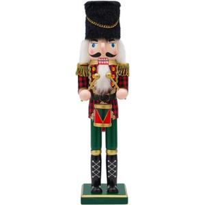 Nutcracker Christmas Decor, 14 inch Wooden Nutcrackers Figures, Handcrafted Drummer Collectible Christmas Nutcracker Decor for Tabletop, Shelves, Ornaments (Drum)