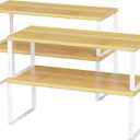 NEX Kitchen Cabinet and Counter Shelf Organizer, Stackable & Expandable, Set of 4, White and Natural - 7.7 x 15.6 x 6.2''