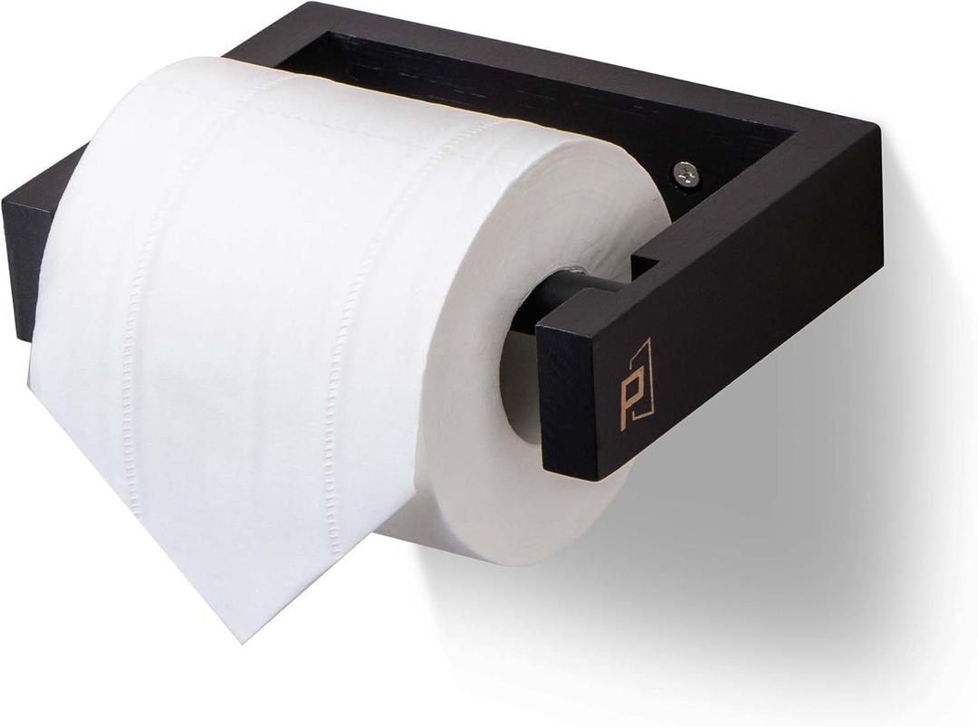 Bamboo Wall Mounted Toilet Paper Holder,Wooden Toilet Paper Holder,Adhesive Bathroom Tissue Holder,Wood Toilet Paper Roll Holder Tissue Holder for Bathroom (Black)