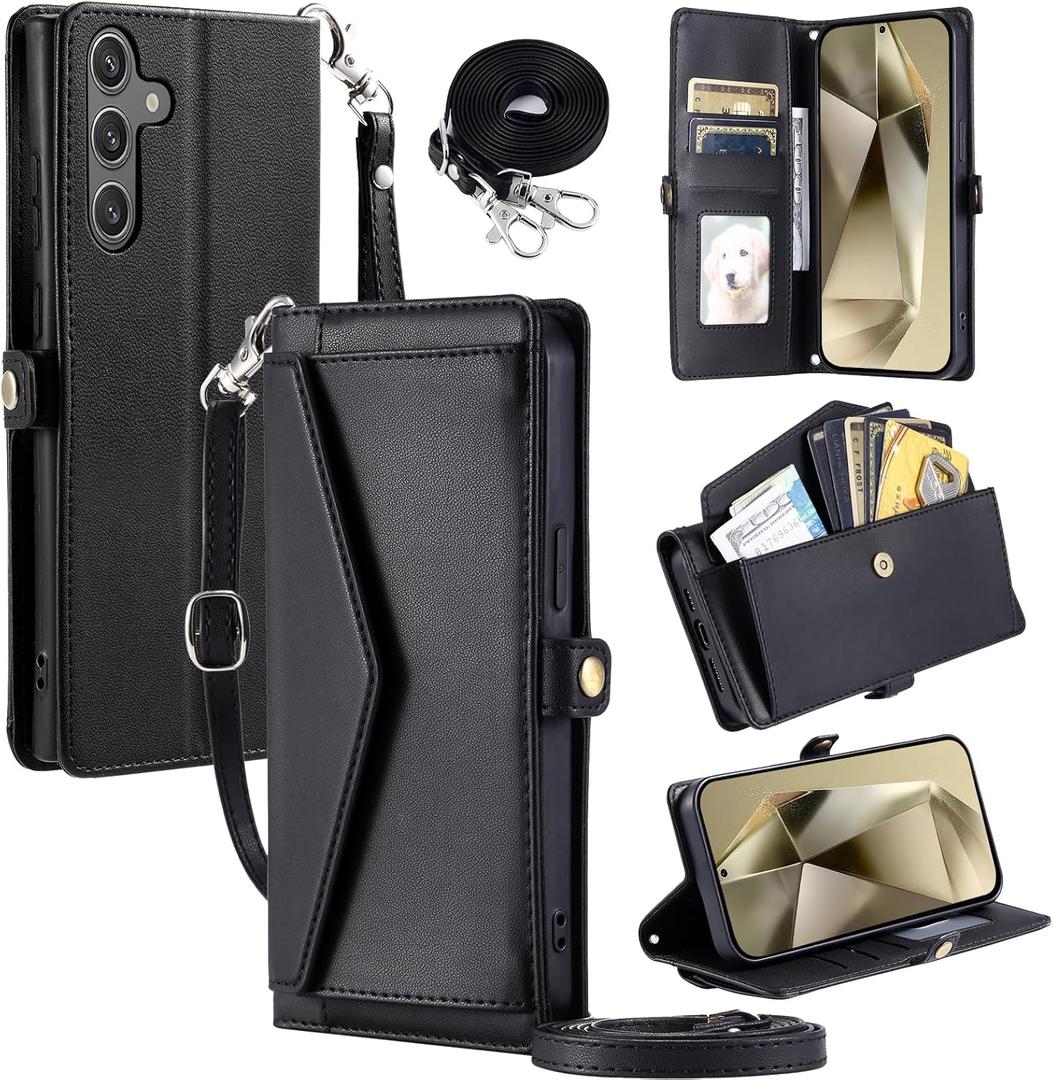 Wallet Case for Samsung Galaxy S24 Plus/S25 Plus S24+ S25+ 5G with Card Holder Shockproof Soft Magnetic Snap Pocket Cell Phone Cover S24Plus 24S + S 24 24+ S25Plus 25S 25+ SM-S936U Women Black