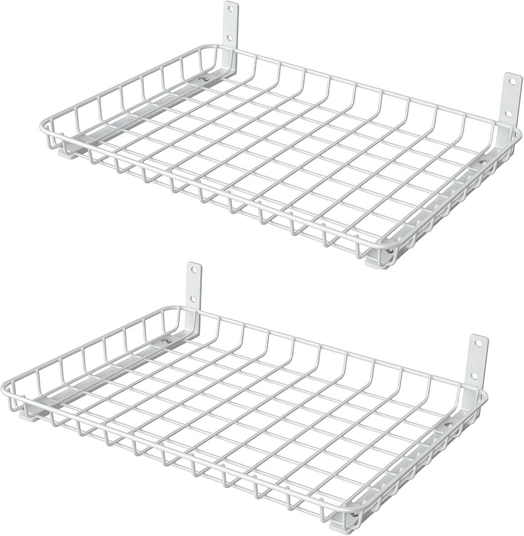 WALMANN Wall Shelves, 12 * 18 inch Wall-Mounted Storage Shelves for Garage, Closet, Laundry Room, Heavy Duty Wall Shelving, Holds Up to 60 lbs(Pack of 2, White)