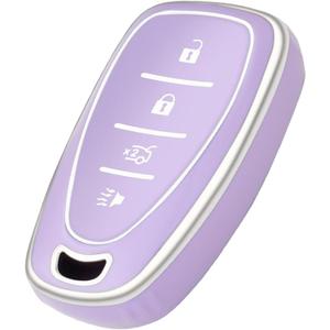 for Chevy Key Fob Cover, TPU Key Fob Case Cover Fits for Chevrolet Chevy Blazer Traverse Malibu Cruze Trax Equinox Trailblazer Bolt Camaro Car Accessories Smart Key Holder, Purple