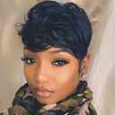 MOONSHOW Short Human Hair Wigs for Black Women Pixie Cut Wig Human Hair Black Short Curly Wigs Human Hair Wigs with Bangs Pixie Cut Wigs for Black Women Black Curly Wig