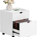 HollyHOME 2-Drawer Wood File Cabinet, Under Desk Cabinet for Home Office, Rolling Storage Shelf for Home, Printer Stand, for A4, Letter-Size, 11.8in Hanging File Folders, White