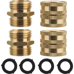 M MINGLE Garden Hose Adapter, Male to Male, Female to Female, 3/4 Inch Brass Connector, 4-Pack with Extra 4 Washers
