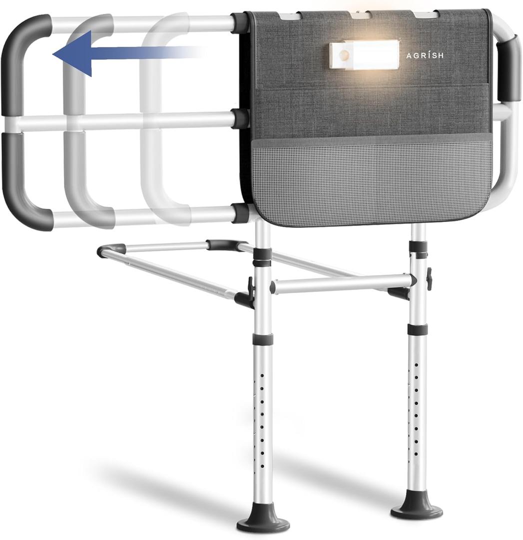 Agrish Bed Rails for Elderly Adults Safety with Motion Light & Storage Pouch, Adult Bed Rails for Seniors, Bariatric & Surgery Patients with Support Legs, Large Size