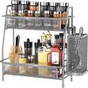 LEMIKKLE Spice Rack Organizer for Kitchen Counter, Spices Organizer and Storage Seasoning Organizer for Cabinet, Kitchen Metal Countertop Organizer with Side Basket (Grey)