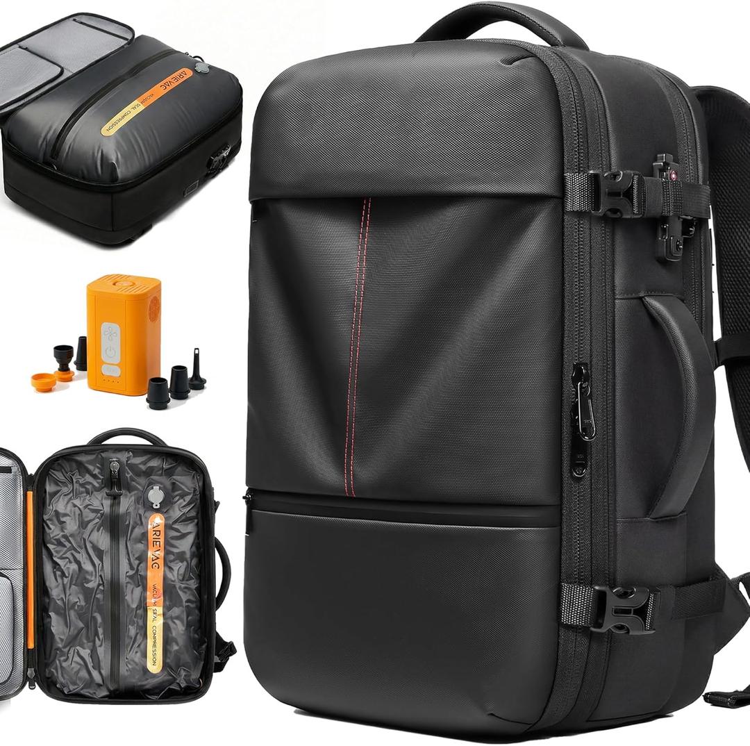 Vacuum Seal Backpack Travel with Ultra-Powerful Pump, 80L Expandable Travel Backpack with Vacuum System w/TSA Lock (Black)