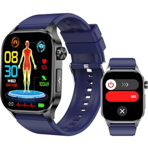 Smart Watch for Men Women, 2.04" AMOLED Color Screen, 24/7 Heart Rate, Blood Oxygen, Blood Pressure, Sleep and Stress Health Monitor, Blood and Body Composition Insights, 150 Sports Modes (Blue)