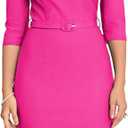 MUXXN Women's 1950s Vintage 3/4 Sleeve Elegant Collar Cocktail Evening Dress (Medium, Hot Pink)