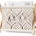 Mkono Macrame Magazine Rack Boho Storage Holder Standing Basket for Books, Newspapers, Swaddle Blanket, Dorm Essentials, Living Room, Bathroom, Office, Nursery, Home Decor, Small Size, 11.2”L x 7.5”W