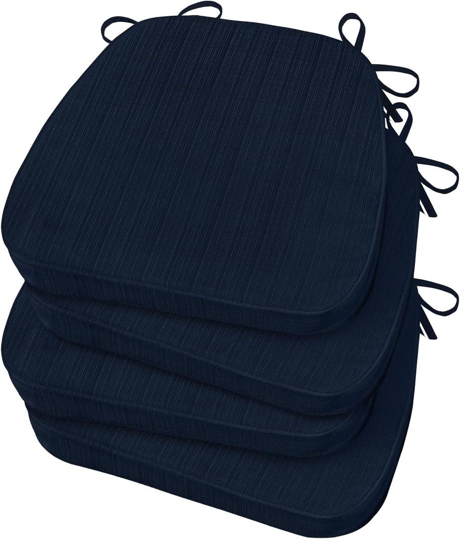 Basic Beyond Chair Cushions for Dining Chairs 4 Pack, D-Shaped Kitchen Chair Cushions with Ties Set of 4, 2.5" Thick Seat Cushions for Dining Room/Kitchen Chairs, 17" x 16", Navy, 4 Count