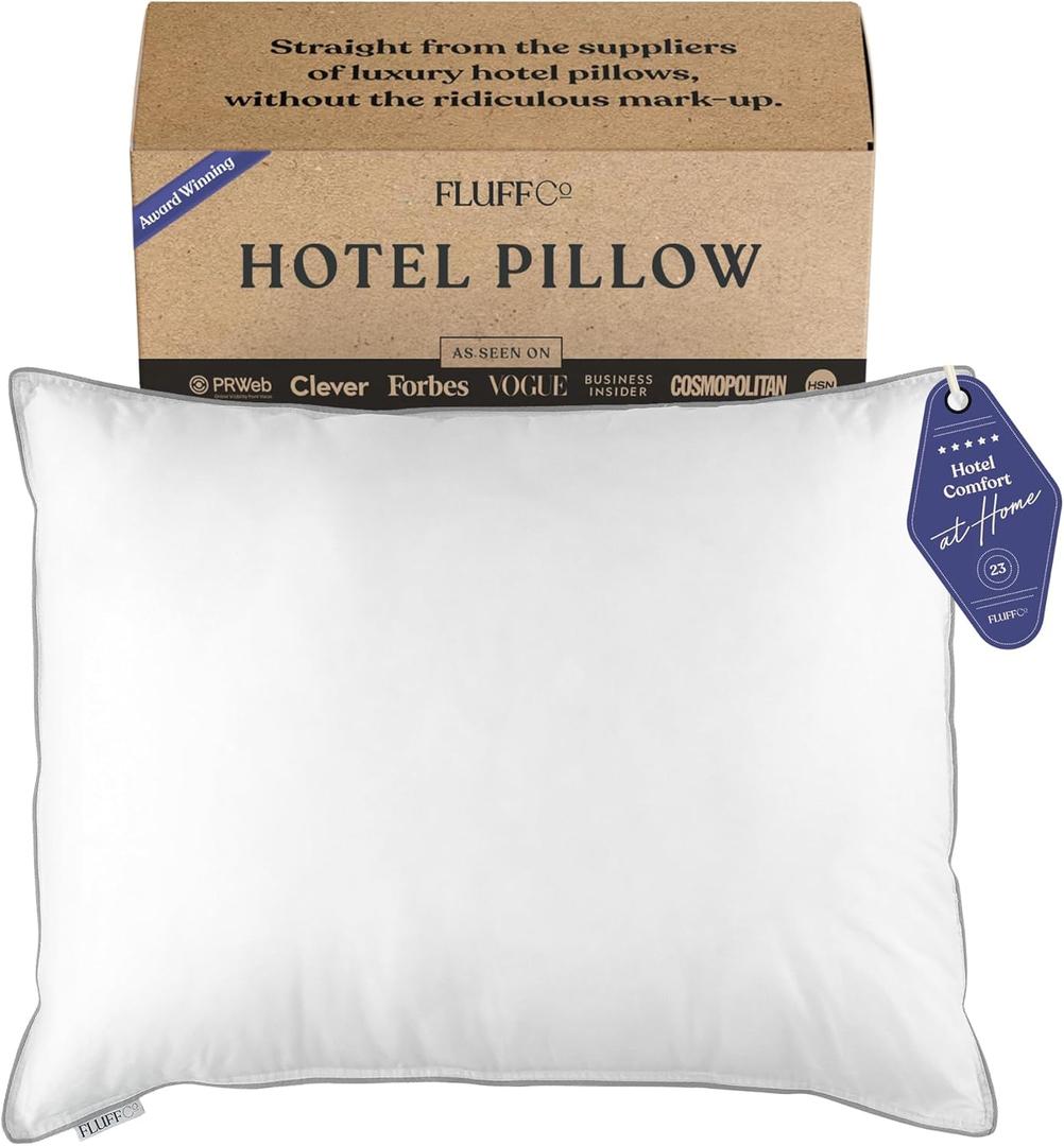 FluffCo Zen Fluff™ Down Alternative Bed Pillows - Soft, Queen Size (1 Pack) | Recycled Vegan Microfiber Pillows For Side, Back & Stomach Sleepers - Luxury Hotel Quality - Cotton Shell 20x28