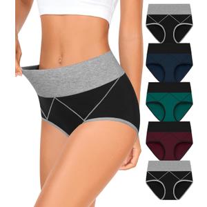 MISSWHO Womens High Waisted Cotton Underwear Full Coverage Soft Double-Layer Waistedband Panties (Regular & Plus Size) (M)
