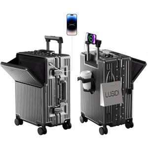 Zipperless Luggage, 22x14x9 Aviation Certified, Polycarbonate Aluminum Hardshell, Expandable Carry-On Luggage with Spinner Wheels, Hardshell Luggage, 20 Inch Cabin (Dark Gray)