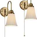 Modern Gold Ceramic Hardwired Wall Sconces Wall Lighting Set of 2 with Pull Chain Switch, Indoor Bedside Sofaside Wall Lamp Light Fixtures for Living Room Bedroom Kitchen Home Office Hallway