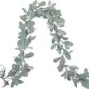 SHACOS 6 Ft Artificial Flocked Lambs Ear Garland - Greenery Vines, Faux Green Leaves for Mantle, Wedding, Home Party Decor, DIY Floral (1 Pack) (1 Pcs)