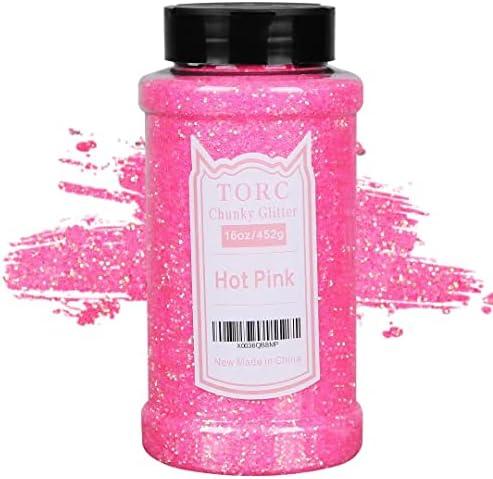 TORC Iridescent Hot Pink Chunky Glitter 1 Pound 16 OZ Glitter for Resin Crafts Tumblers Cosmetic Makeup Nail Art Festival Decoration