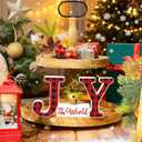 Christmas Table Decorations Indoor Xmas Wooden Joy Tabletop Merry Christmas Centerpieces for Tables Wood Sign Decor Tiered Tray Office Desk Shelf Outdoor Holiday Home Party Mantel Gift Winter Rustic