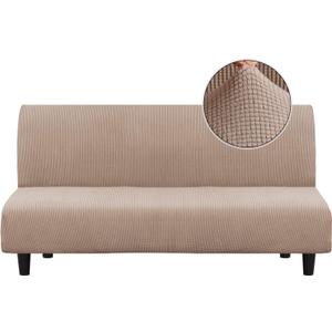 Turquoize Stretch Futon Cover Armless Sofa Cover Sofa Bed Slipcover Futon Couch Cover Furniture Protector with Elastic Bottom Feature Thick Soft Checked Jacquard Fabric, Sand (Khaki)