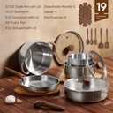 CAROTE 19pcs Stainless Steel Cookware Set with Detachable Handle, Pots and Pans Set, Induction Kitchen Cooking Sets, RV/Camping Cookware, Removable Handle, Oven Safe, Woodgrain, Mothers Day Gifts