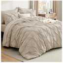 Bedsure Queen Comforter Set Beige - Bed in a Bag Queen Size Bedding 7 Pieces, GentleSoft™ Pintuck Bed Set Gift for Family, Pinch Pleat All Season Comforter with Sheets, Pillowcases & Shams