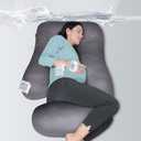 MOON PARK Pregnancy Pillows for Sleeping - U Shaped Full Body Maternity Pillow with Removable Cover - Support for Back, Legs, Belly, Hips - 57 Inch - Dark Grey - Cooling Cover