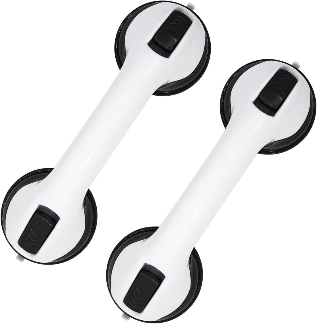 2-Pack Grab Bars for Bathtubs and Showers, 12 inch Shower Handle Suction Shower Bar, Safety Bars for Shower Chair, Bathroom Grab Bar for SeniorNo Drilling Removable (Black, 12 inch)